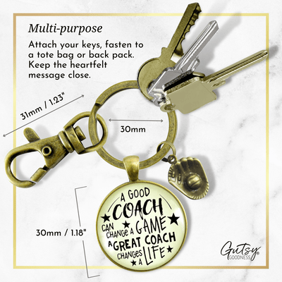 Baseball Coaching Sport Keychain Great Coach Changes Life Thank You Gift - Gutsy Goodness Handmade Jewelry Gifts