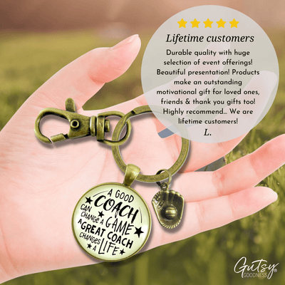 Baseball Coaching Sport Keychain Great Coach Changes Life Thank You Gift - Gutsy Goodness Handmade Jewelry Gifts