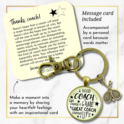 Tennis Coaching Sport Keychain Great Coach Changes Life Thank You Gift - Gutsy Goodness Handmade Jewelry;Tennis Coaching Sport Keychain Great Coach Changes Life Thank You Gift - Gutsy Goodness Handmade Jewelry Gifts