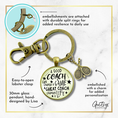 Tennis Coaching Sport Keychain Great Coach Changes Life Thank You Gift - Gutsy Goodness Handmade Jewelry;Tennis Coaching Sport Keychain Great Coach Changes Life Thank You Gift - Gutsy Goodness Handmade Jewelry Gifts