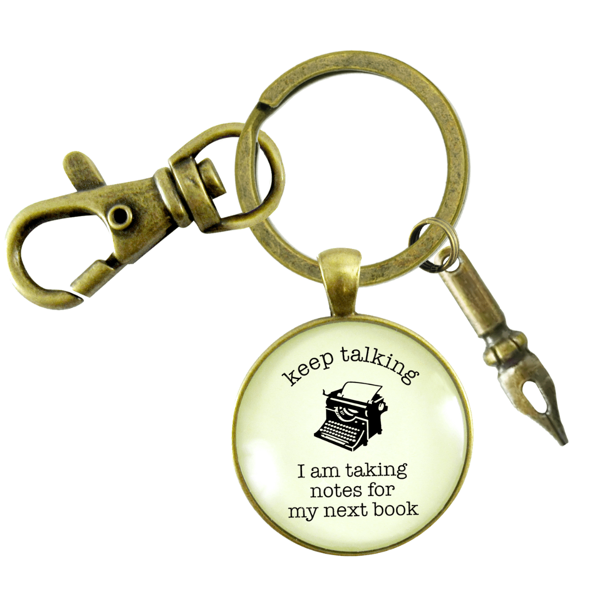 Author Keychain Keep Talking Taking Notes For My Book Jewelry Writers Funny Quote Pen - Gutsy Goodness
