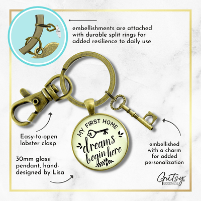My First Home Keychain Dreams Begin Here Homeowner Home Buyers Gift  Keychain - Unisex - Gutsy Goodness Handmade Jewelry