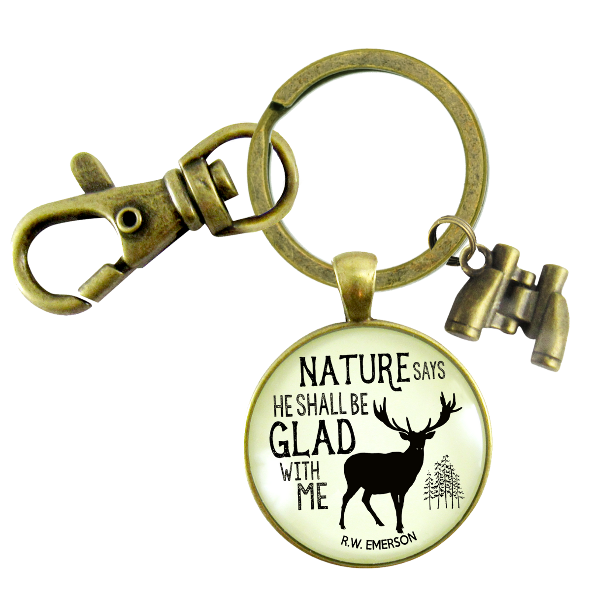 Mens Keychain Nature Says Rustic Deer Hunter Outdoors Sportsman Dad Gift Binocular Charm - Gutsy Goodness Handmade Jewelry;Mens Keychain Nature Says Rustic Deer Hunter Outdoors Sportsman Dad Gift Binocular Charm - Gutsy Goodness Handmade Jewelry Gifts