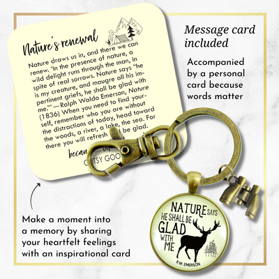 Mens Keychain Nature Says Rustic Deer Hunter Outdoors Sportsman Dad Gift Binocular Charm - Gutsy Goodness Handmade Jewelry;Mens Keychain Nature Says Rustic Deer Hunter Outdoors Sportsman Dad Gift Binocular Charm - Gutsy Goodness Handmade Jewelry Gifts