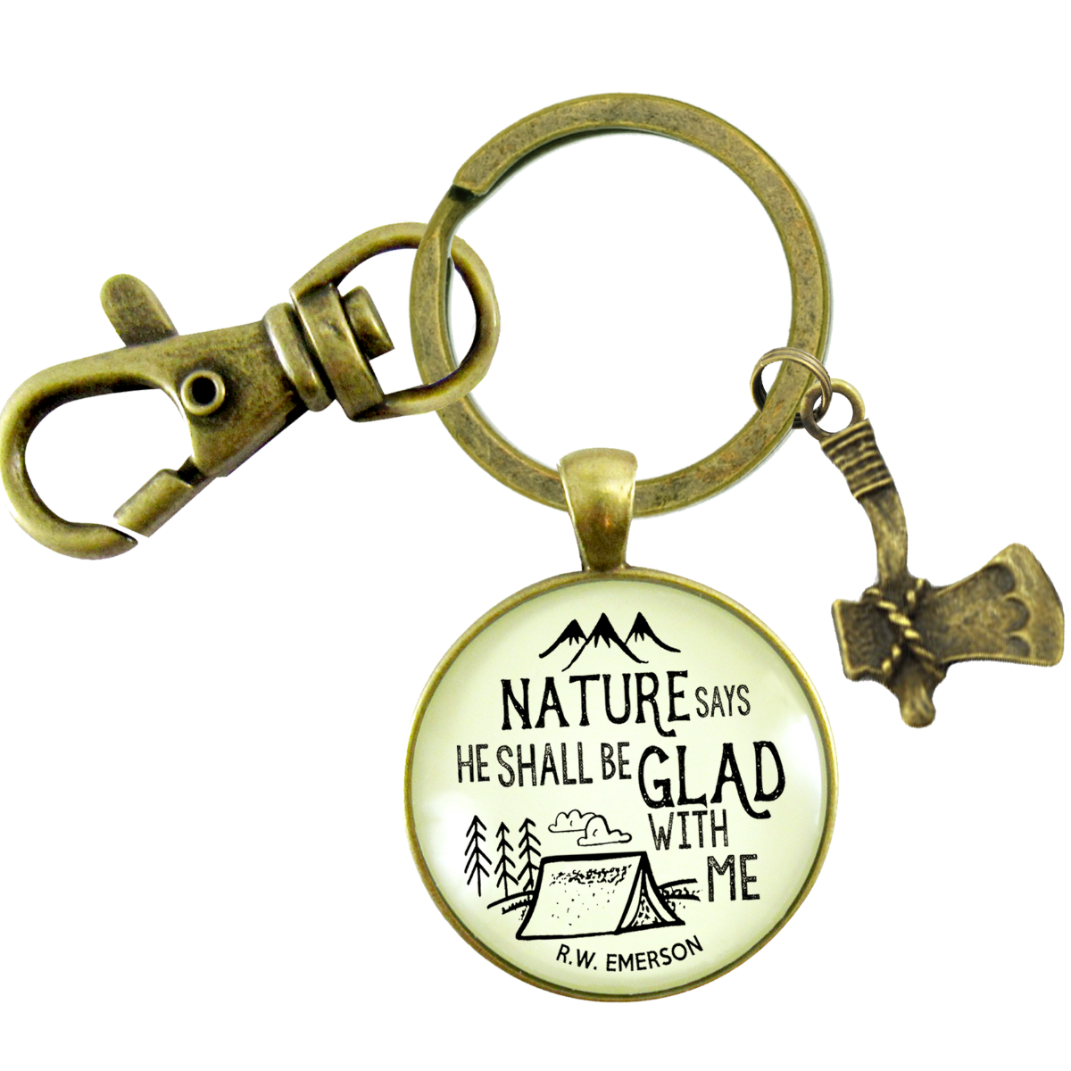 Mens Keychain Nature Camping Tent Rustic Bronze Key Fob Dad Outdoorsman Gift Axe Charm - Gutsy Goodness Handmade Jewelry;Mens Keychain Nature Camping Tent Rustic Bronze Key Fob Dad Outdoorsman Gift Axe Charm - Gutsy Goodness Handmade Jewelry Gifts