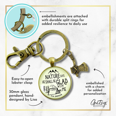 Mens Keychain Nature Camping Tent Rustic Bronze Key Fob Dad Outdoorsman Gift Axe Charm - Gutsy Goodness Handmade Jewelry;Mens Keychain Nature Camping Tent Rustic Bronze Key Fob Dad Outdoorsman Gift Axe Charm - Gutsy Goodness Handmade Jewelry Gifts