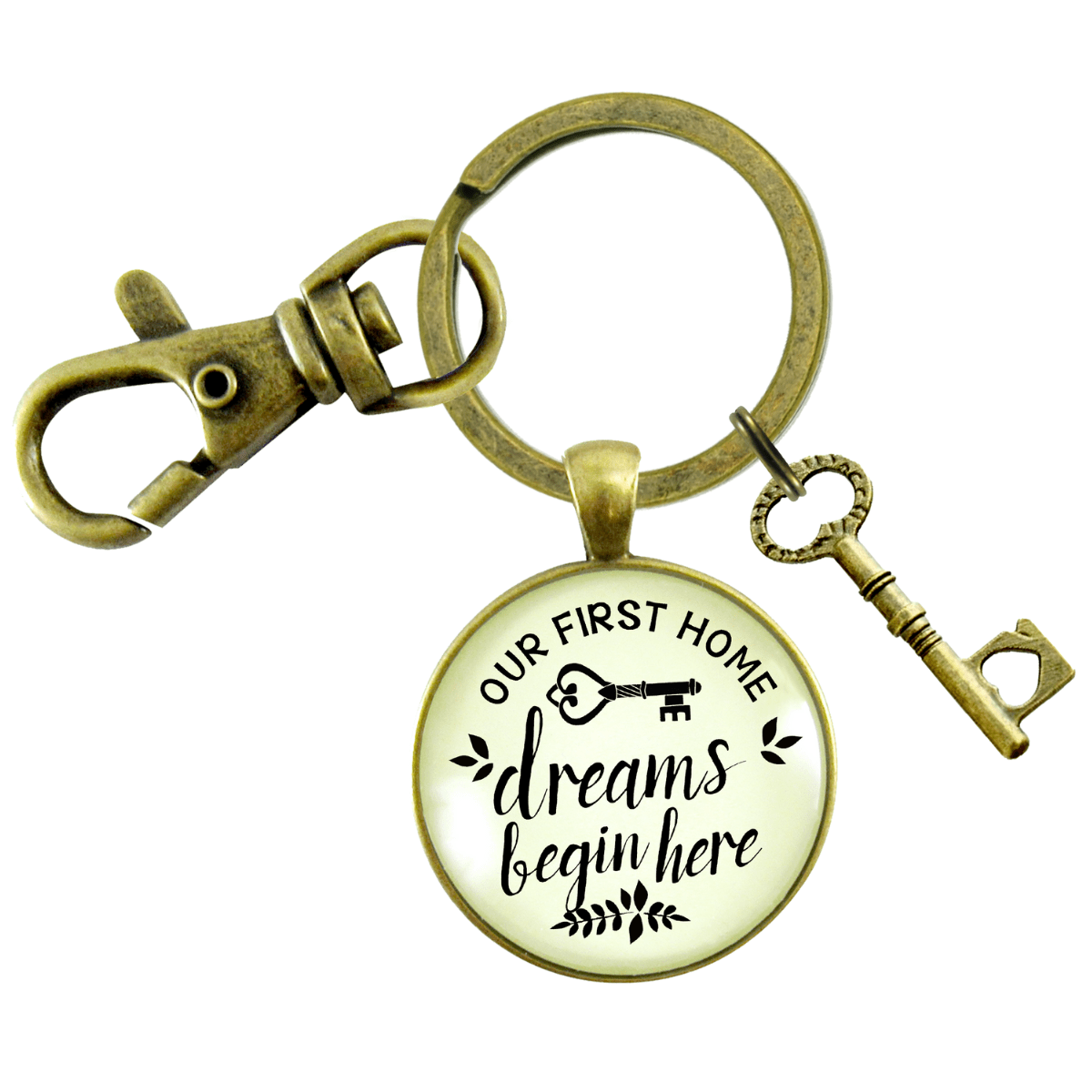 Our First Home Keychain Dreams Begin Here Homeowner Home Buyers Gift Key Charm  Keychain - Unisex - Gutsy Goodness Handmade Jewelry