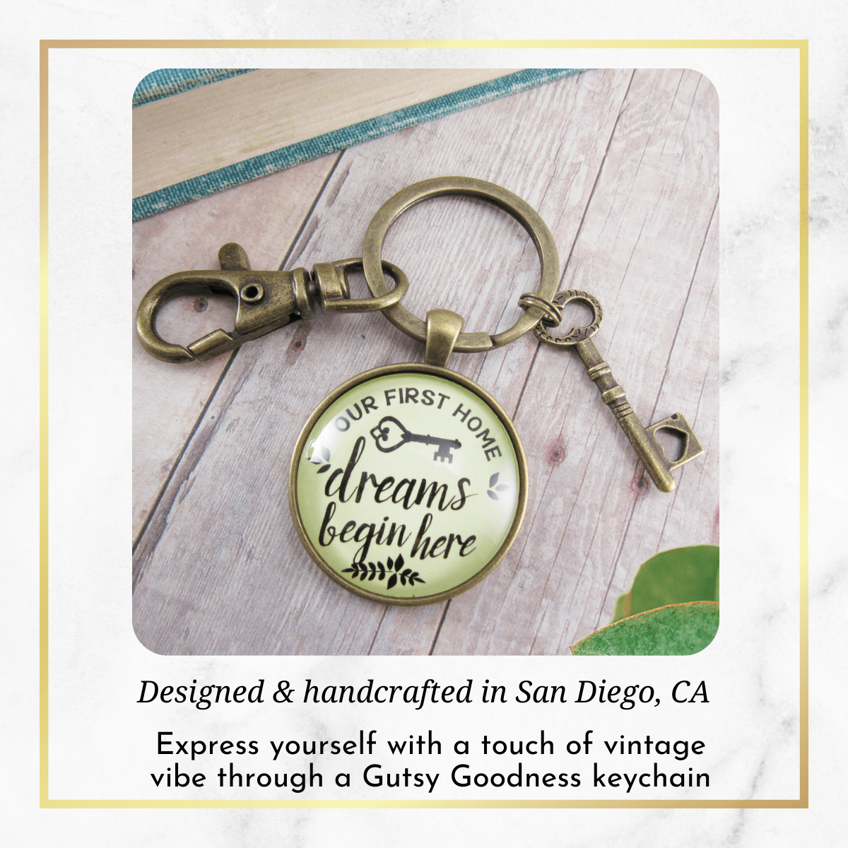 Our First Home Keychain Dreams Begin Here Homeowner Home Buyers Gift Key Charm  Keychain - Unisex - Gutsy Goodness Handmade Jewelry