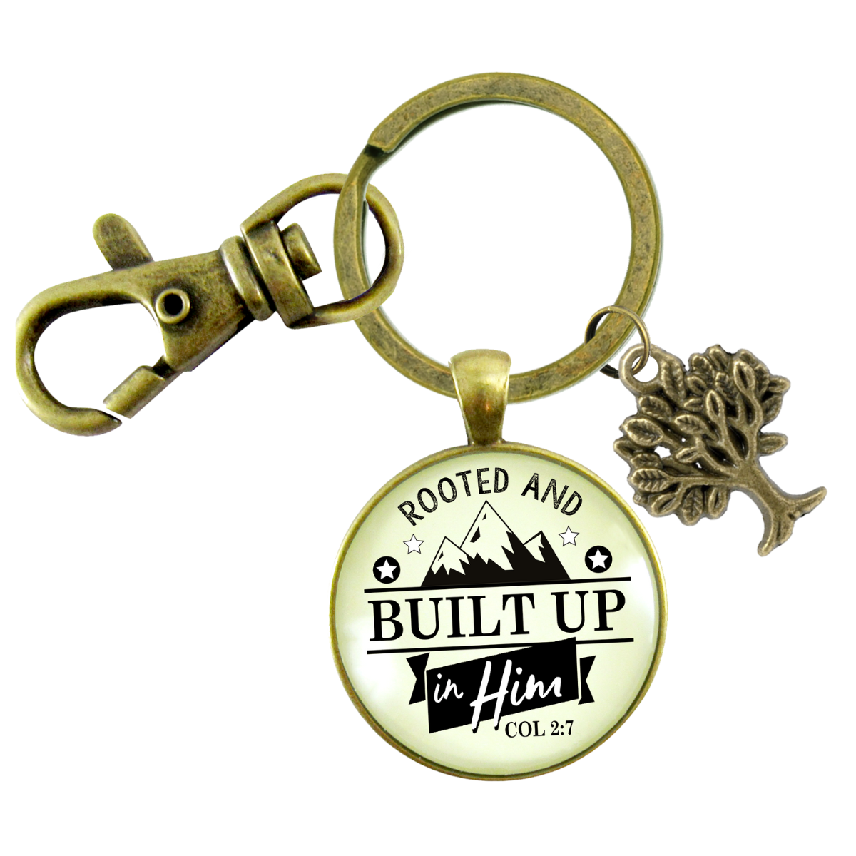 Faith Keychain Rooted And Built Up In Him Scripture Mountain Art Inspired Gift Key Ring  Keychain - Unisex - Gutsy Goodness Handmade Jewelry
