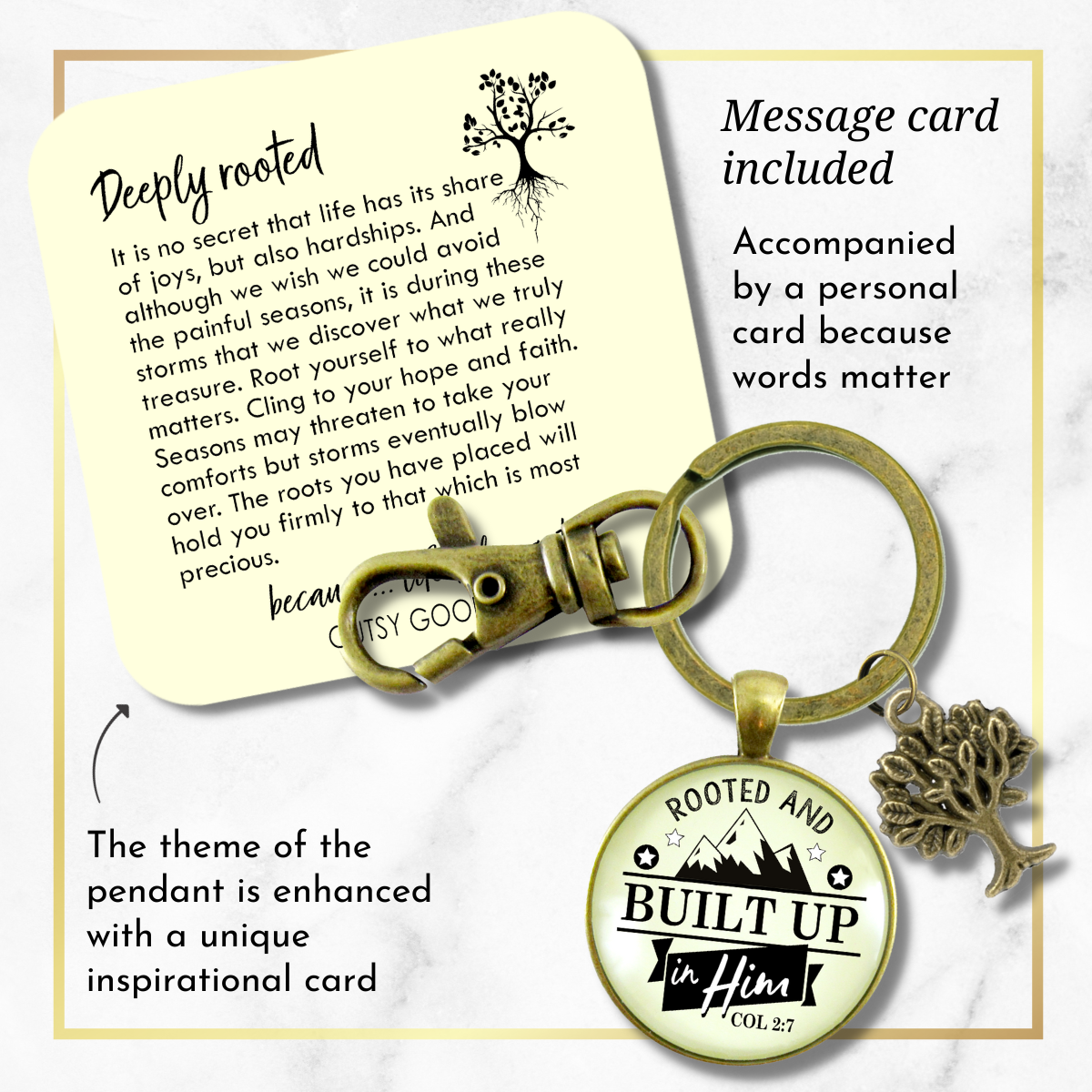 Faith Keychain Rooted And Built Up In Him Scripture Mountain Art Inspired Gift Key Ring  Keychain - Unisex - Gutsy Goodness Handmade Jewelry
