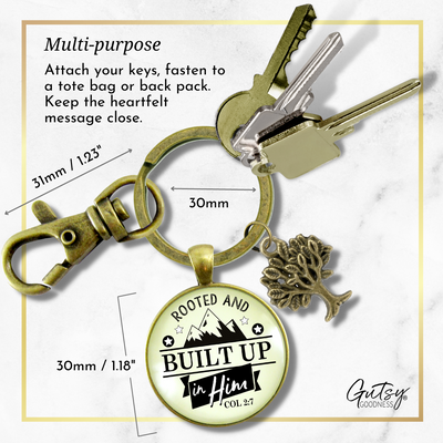Faith Keychain Rooted And Built Up In Him Scripture Mountain Art Inspired Gift Key Ring  Keychain - Unisex - Gutsy Goodness Handmade Jewelry