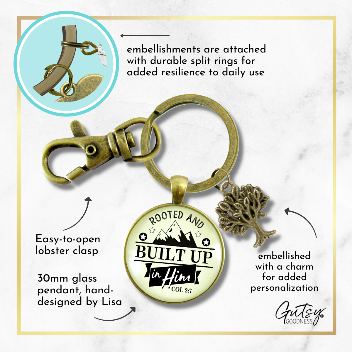 Faith Keychain Rooted And Built Up In Him Scripture Mountain Art Inspired Gift Key Ring  Keychain - Unisex - Gutsy Goodness Handmade Jewelry