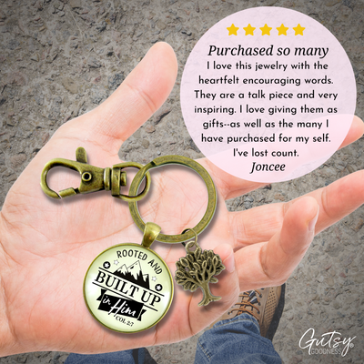 Faith Keychain Rooted And Built Up In Him Scripture Mountain Art Inspired Gift Key Ring  Keychain - Unisex - Gutsy Goodness Handmade Jewelry