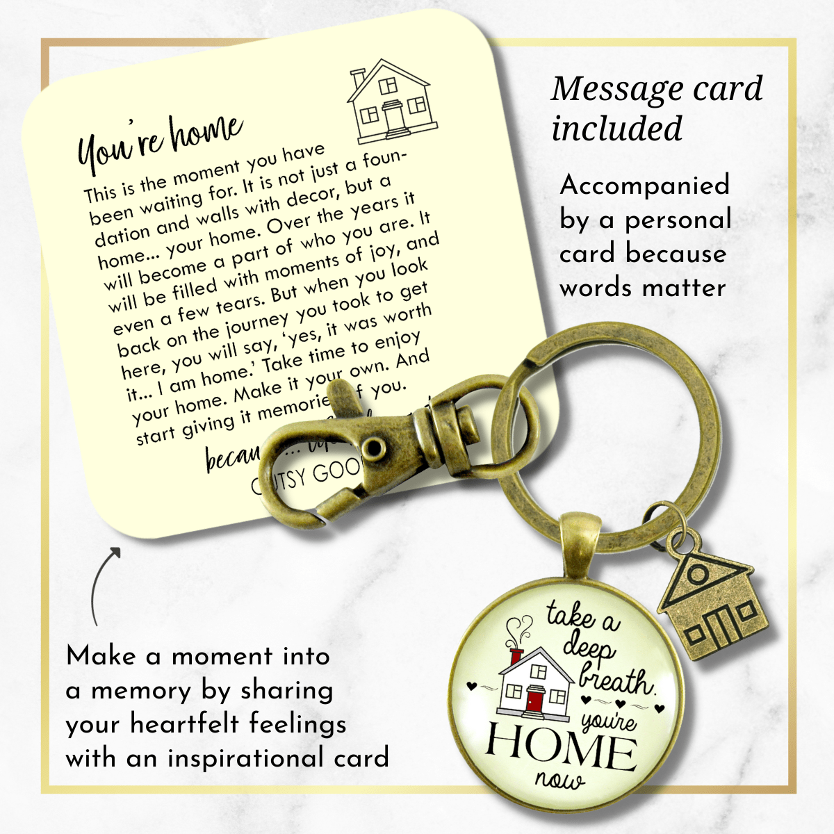 New Home Keychain Take a Deep Breath First House Apartment Men Women Gift Idea From Realtor  Keychain - Unisex - Gutsy Goodness Handmade Jewelry