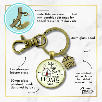 New Home Keychain Take a Deep Breath First House Apartment Men Women Gift Idea From Realtor  Keychain - Unisex - Gutsy Goodness Handmade Jewelry