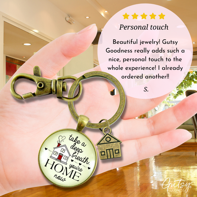 New Home Keychain Take a Deep Breath First House Apartment Men Women Gift Idea From Realtor  Keychain - Unisex - Gutsy Goodness Handmade Jewelry