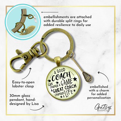 Lacrosse Coaching Sport Keychain Great Coach Changes Life Thank You Gift - Gutsy Goodness Handmade Jewelry;Lacrosse Coaching Sport Keychain Great Coach Changes Life Thank You Gift - Gutsy Goodness Handmade Jewelry Gifts