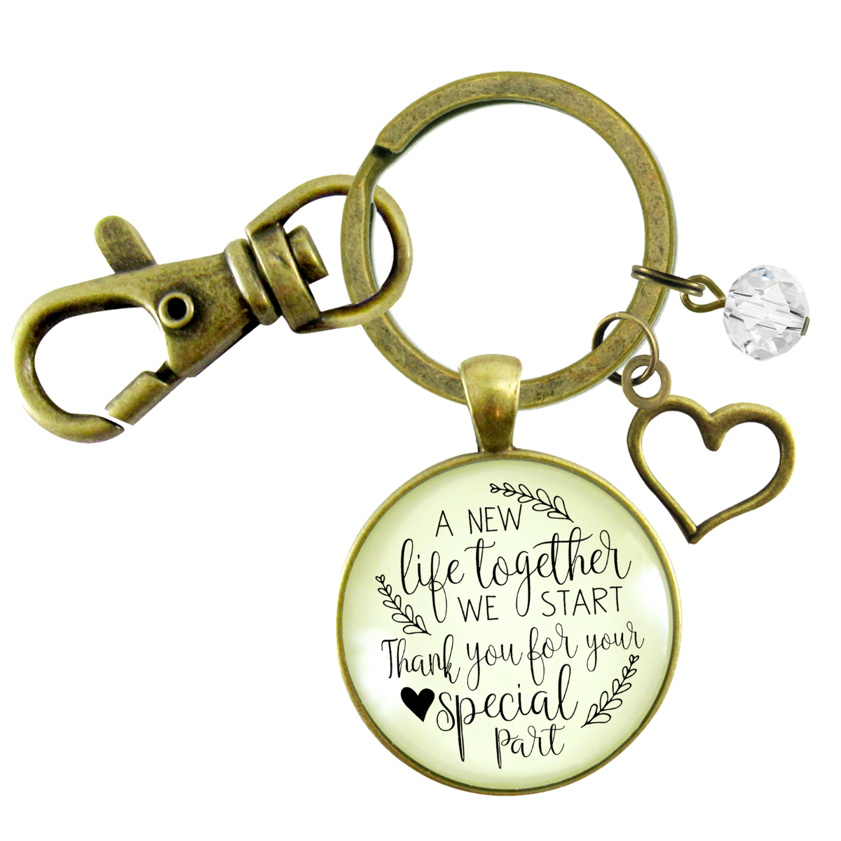 Wedding Officiant Gift Keychain A New Life We Start Rustic Heart Thank You Card  Keychain - Unisex - Gutsy Goodness Handmade Jewelry
