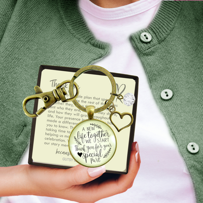 Wedding Officiant Gift Keychain A New Life We Start Rustic Heart Thank You Card  Keychain - Unisex - Gutsy Goodness Handmade Jewelry