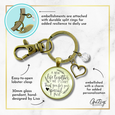 Wedding Officiant Gift Keychain A New Life We Start Rustic Heart Thank You Card  Keychain - Unisex - Gutsy Goodness Handmade Jewelry