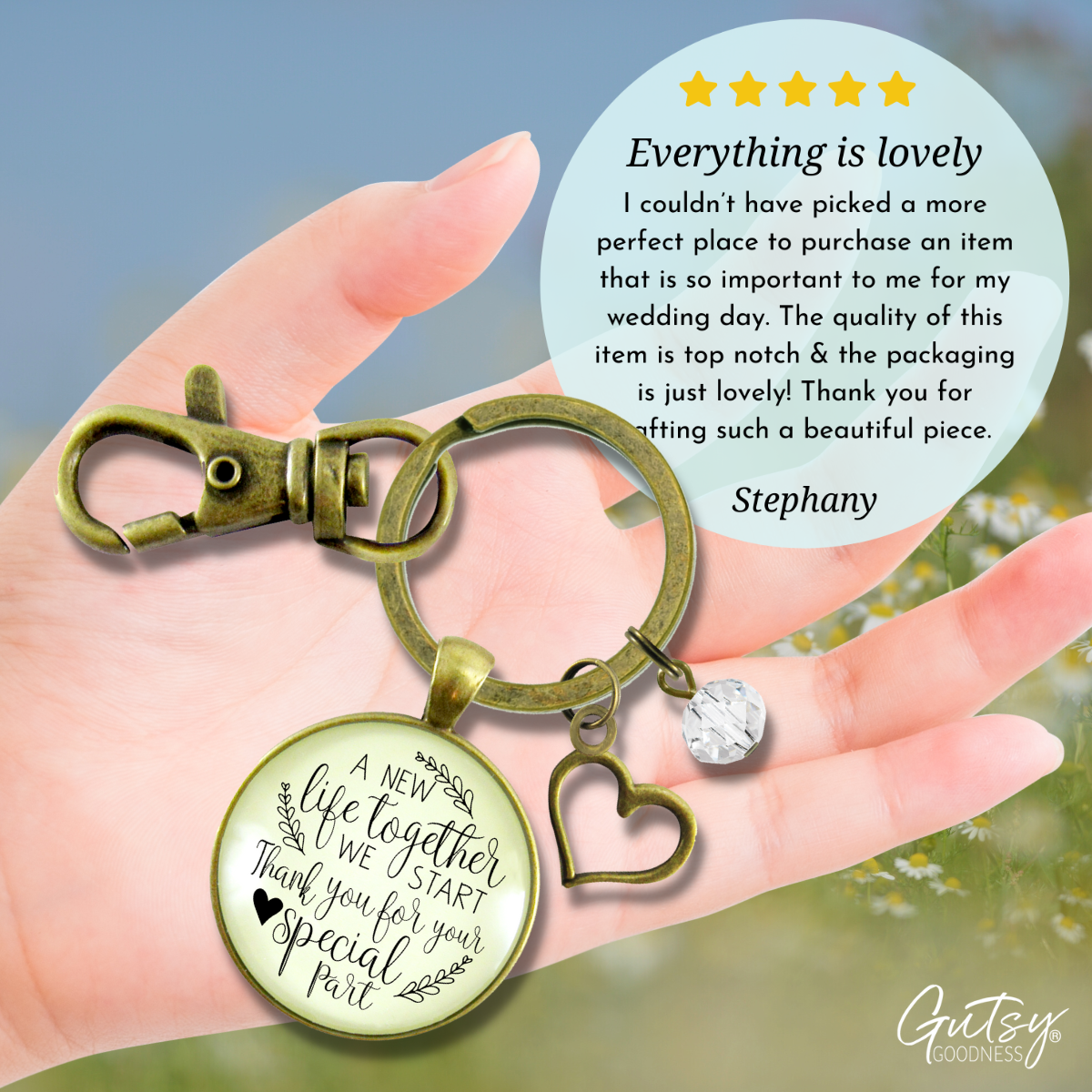 Wedding Officiant Gift Keychain A New Life We Start Rustic Heart Thank You Card  Keychain - Unisex - Gutsy Goodness Handmade Jewelry