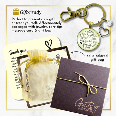 Wedding Officiant Gift Keychain A New Life We Start Rustic Heart Thank You Card  Keychain - Unisex - Gutsy Goodness Handmade Jewelry