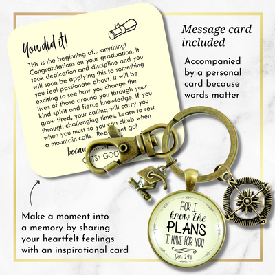 Graduate For I Know the Plans Jeremiah 29 11 Keyring Jewelry Compass Graduation Tassel Cap Charm - Gutsy Goodness Handmade Jewelry;Graduate For I Know The Plans Jeremiah 29 11 Keyring Jewelry Compass Graduation Tassel Cap Charm - Gutsy Goodness Handmade Jewelry Gifts