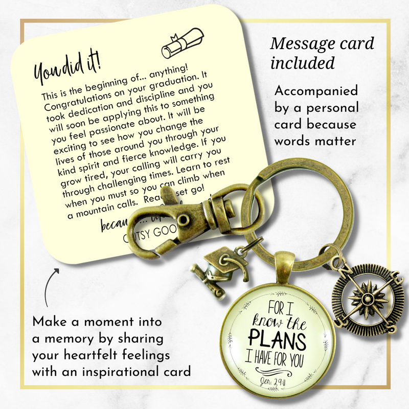 Graduate For I Know the Plans Jeremiah 29 11 Keyring Jewelry Compass Graduation Tassel Cap Charm - Gutsy Goodness Handmade Jewelry;Graduate For I Know The Plans Jeremiah 29 11 Keyring Jewelry Compass Graduation Tassel Cap Charm - Gutsy Goodness Handmade Jewelry Gifts