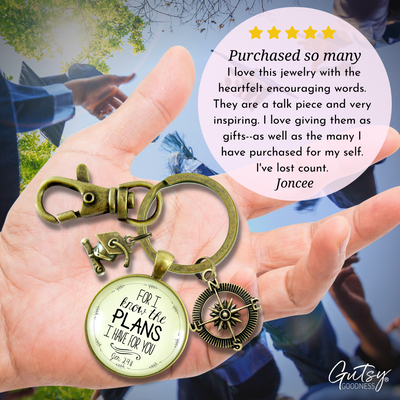 Graduate For I Know the Plans Jeremiah 29 11 Keyring Jewelry Compass Graduation Tassel Cap Charm - Gutsy Goodness Handmade Jewelry;Graduate For I Know The Plans Jeremiah 29 11 Keyring Jewelry Compass Graduation Tassel Cap Charm - Gutsy Goodness Handmade Jewelry Gifts