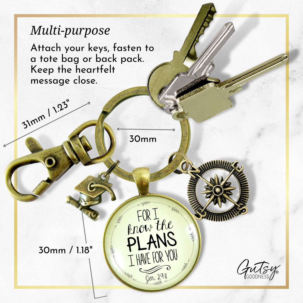 Graduate For I Know the Plans Jeremiah 29 11 Keyring Jewelry Compass Graduation Tassel Cap Charm - Gutsy Goodness Handmade Jewelry;Graduate For I Know The Plans Jeremiah 29 11 Keyring Jewelry Compass Graduation Tassel Cap Charm - Gutsy Goodness Handmade Jewelry Gifts