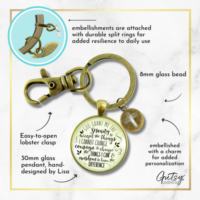 Serenity Prayer Keychain Grant Me Strength Faith Inspire Jewelry Meaningful Gift  Keychain - Unisex - Gutsy Goodness Handmade Jewelry