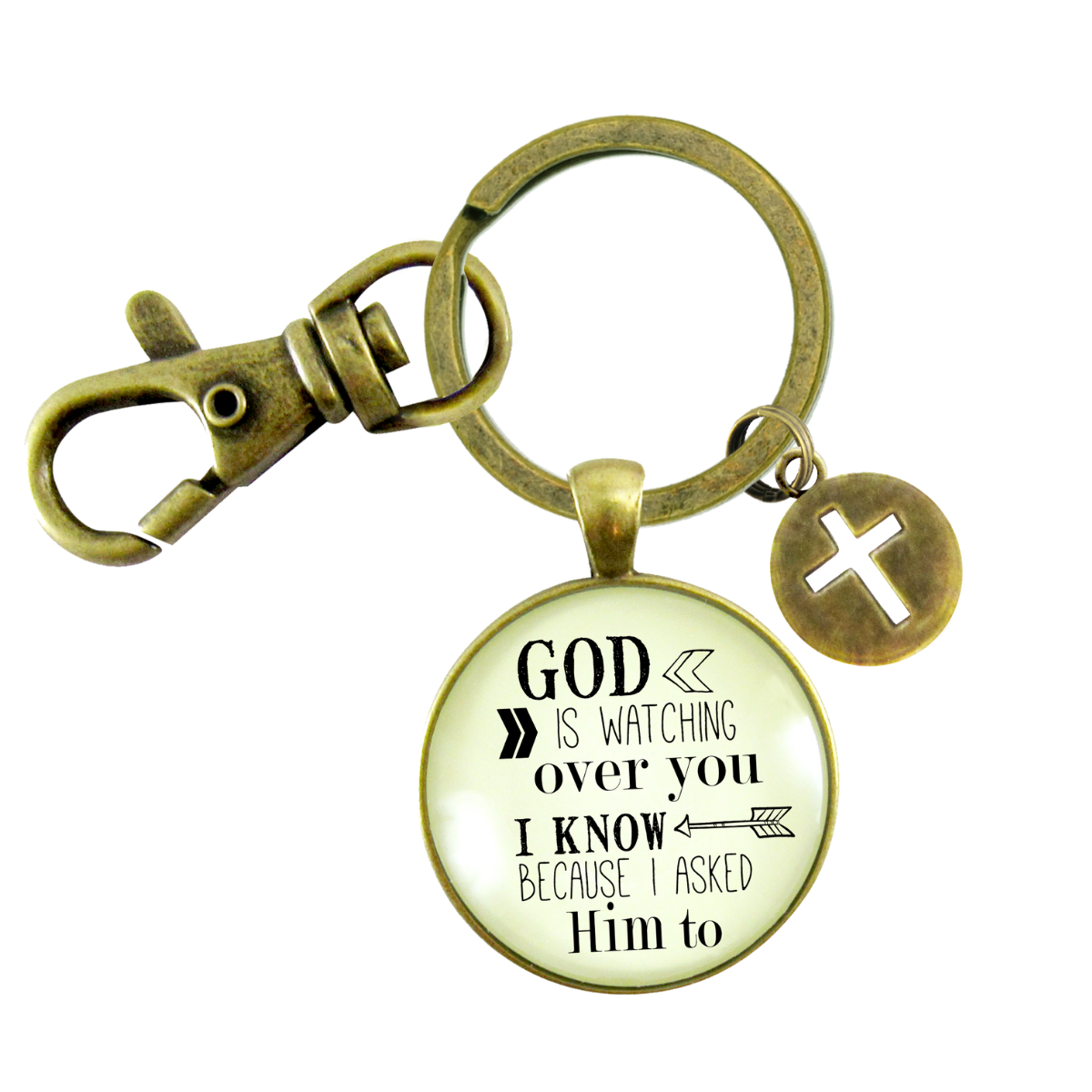Faith Key Chain He Is Watching Over You Men Women Vintage Bronze Key Ring - Gutsy Goodness Handmade Jewelry;Faith Key Chain He Is Watching Over You Men Women Vintage Bronze Key Ring - Gutsy Goodness Handmade Jewelry Gifts