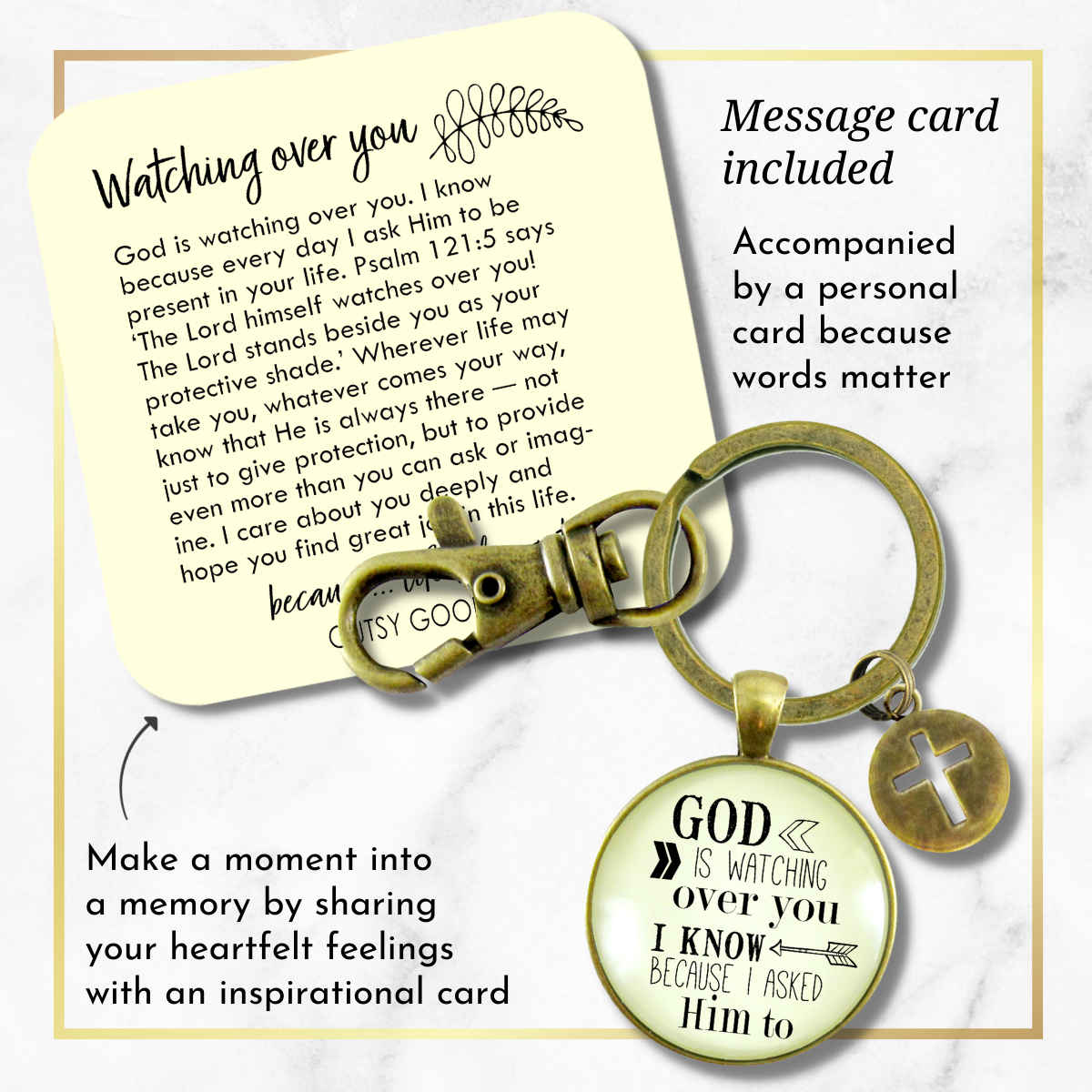Faith Key Chain He Is Watching Over You Men Women Vintage Bronze Key Ring - Gutsy Goodness Handmade Jewelry;Faith Key Chain He Is Watching Over You Men Women Vintage Bronze Key Ring - Gutsy Goodness Handmade Jewelry Gifts