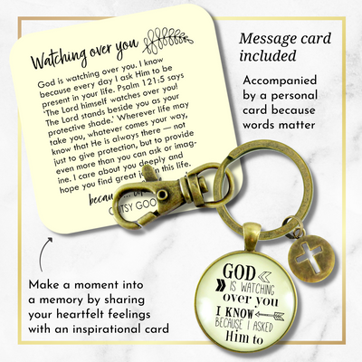 Faith Key Chain He Is Watching Over You Men Women Vintage Bronze Key Ring - Gutsy Goodness Handmade Jewelry;Faith Key Chain He Is Watching Over You Men Women Vintage Bronze Key Ring - Gutsy Goodness Handmade Jewelry Gifts