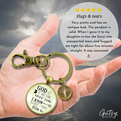 Faith Key Chain He Is Watching Over You Men Women Vintage Bronze Key Ring - Gutsy Goodness Handmade Jewelry;Faith Key Chain He Is Watching Over You Men Women Vintage Bronze Key Ring - Gutsy Goodness Handmade Jewelry Gifts