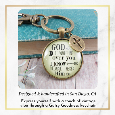 Faith Key Chain He Is Watching Over You Men Women Vintage Bronze Key Ring - Gutsy Goodness Handmade Jewelry;Faith Key Chain He Is Watching Over You Men Women Vintage Bronze Key Ring - Gutsy Goodness Handmade Jewelry Gifts