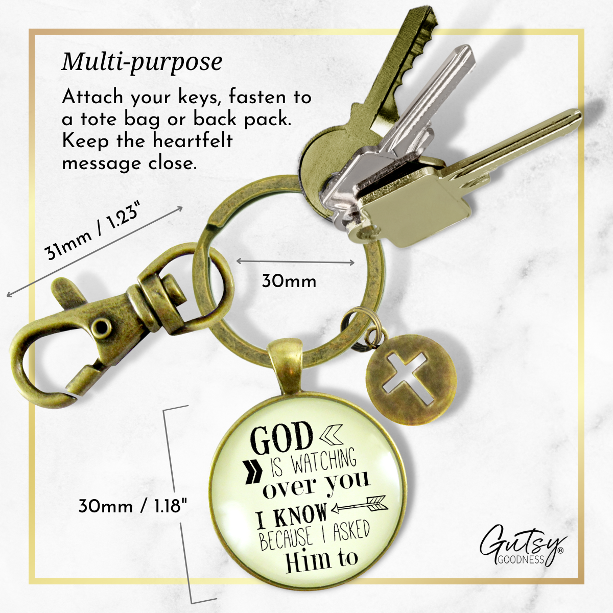 Faith Key Chain He Is Watching Over You Men Women Vintage Bronze Key Ring - Gutsy Goodness Handmade Jewelry;Faith Key Chain He Is Watching Over You Men Women Vintage Bronze Key Ring - Gutsy Goodness Handmade Jewelry Gifts