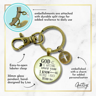Faith Key Chain He Is Watching Over You Men Women Vintage Bronze Key Ring - Gutsy Goodness Handmade Jewelry;Faith Key Chain He Is Watching Over You Men Women Vintage Bronze Key Ring - Gutsy Goodness Handmade Jewelry Gifts