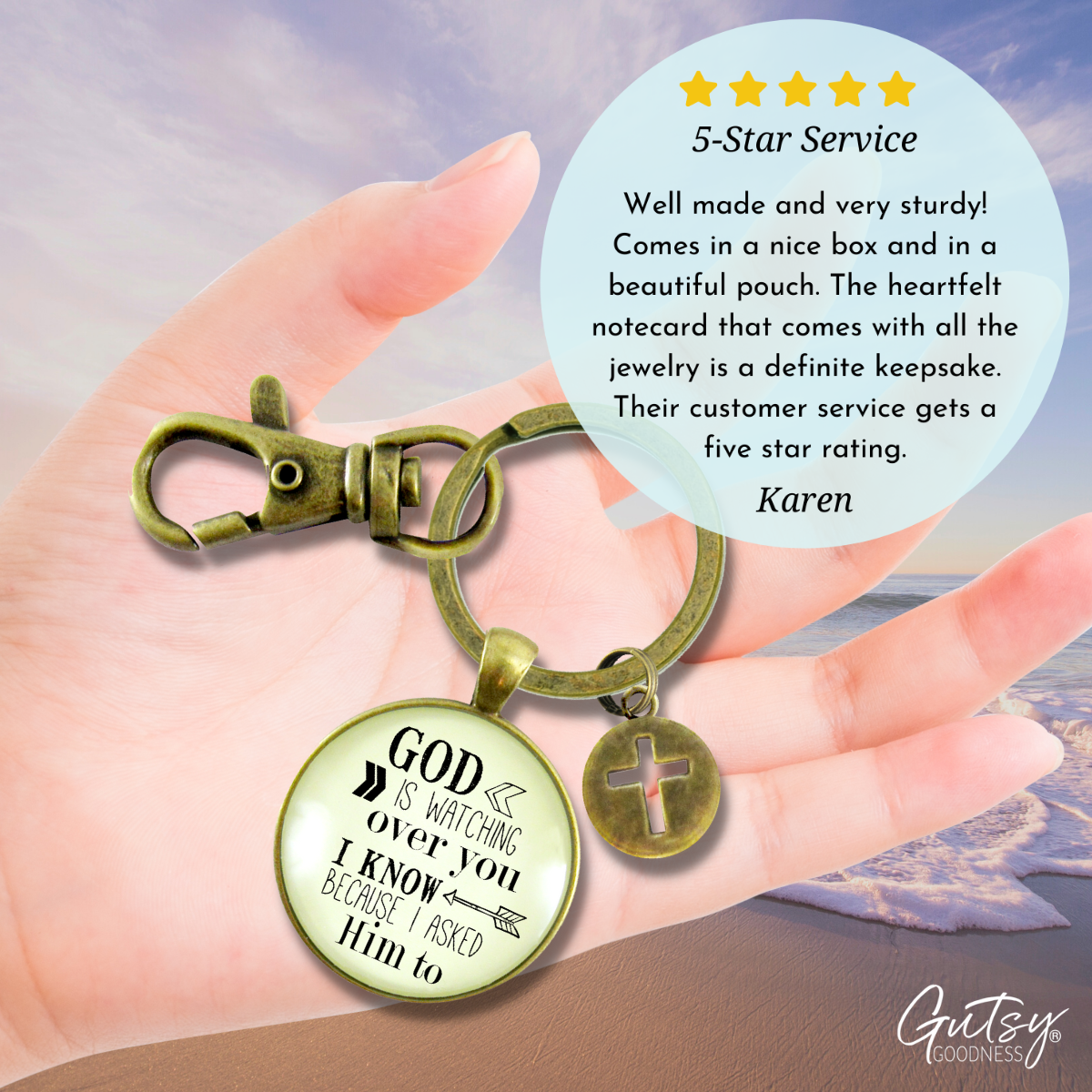Faith Key Chain He Is Watching Over You Men Women Vintage Bronze Key Ring - Gutsy Goodness Handmade Jewelry;Faith Key Chain He Is Watching Over You Men Women Vintage Bronze Key Ring - Gutsy Goodness Handmade Jewelry Gifts