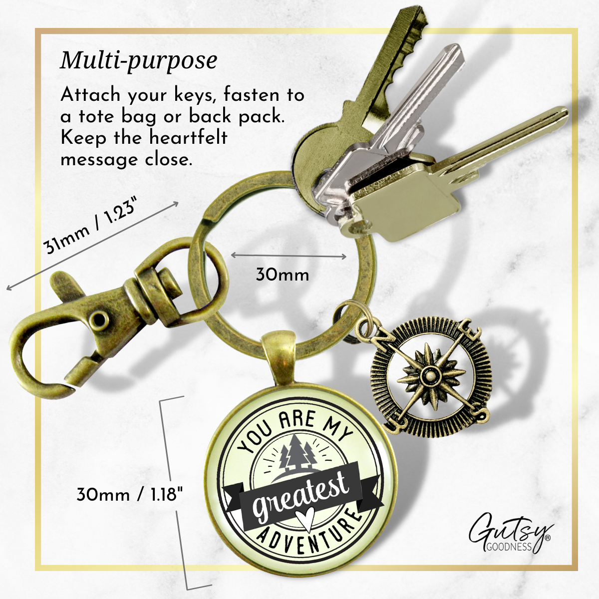 You are My Greatest Adventure Compass Keychain Romantic Couple Gift  Keychain - Unisex - Gutsy Goodness Handmade Jewelry