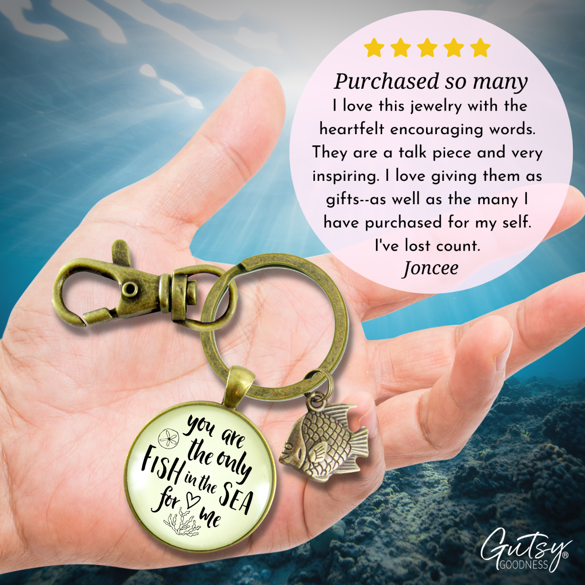 Gutsy Goodness Fishing Couples Keychain for Men You Are The Only Fish in The Sea Love Quote Ocean Gift