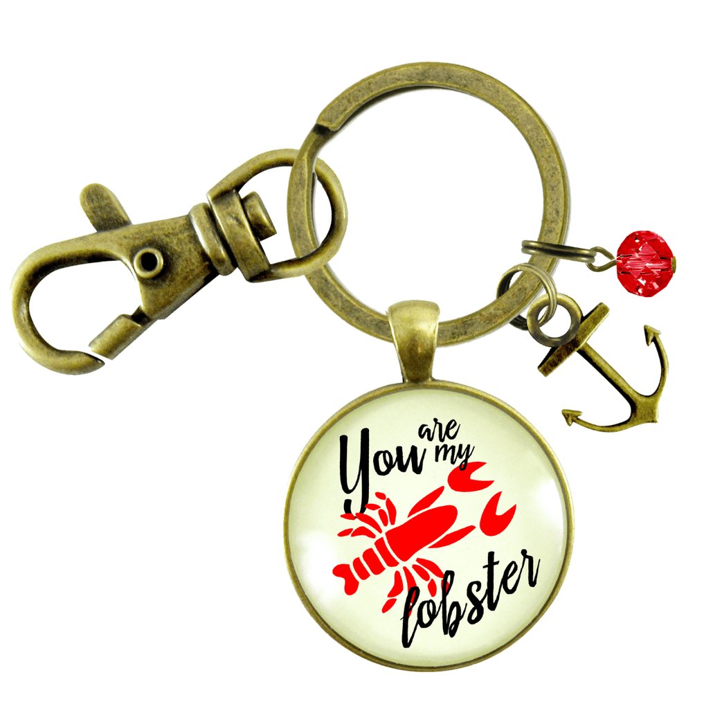 You are My Lobster Love Keychain Vintage Red Nautical Romantic Couple Quote Anchor