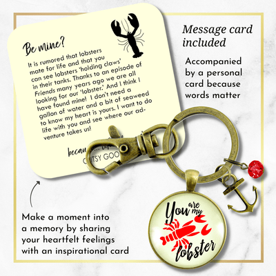 You are My Lobster Love Keychain Vintage Red Nautical Romantic Couple Quote Anchor - Gutsy Goodness