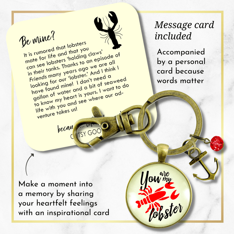 You are My Lobster Love Keychain Vintage Red Nautical Romantic Couple Quote Anchor - Gutsy Goodness