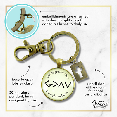 He is Greater Than the Highs and Lows Keychain Hipster Symbol Jewelry Pendant - Gutsy Goodness Handmade Jewelry;He Is Greater Than The Highs And Lows Keychain Hipster Symbol Jewelry Pendant - Gutsy Goodness Handmade Jewelry Gifts