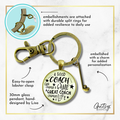 Golf Coaching Sport Keychain Great Coach Changes Life Thank You Gift Club Charm - Gutsy Goodness Handmade Jewelry;Golf Coaching Sport Keychain Great Coach Changes Life Thank You Gift Club Charm - Gutsy Goodness Handmade Jewelry Gifts
