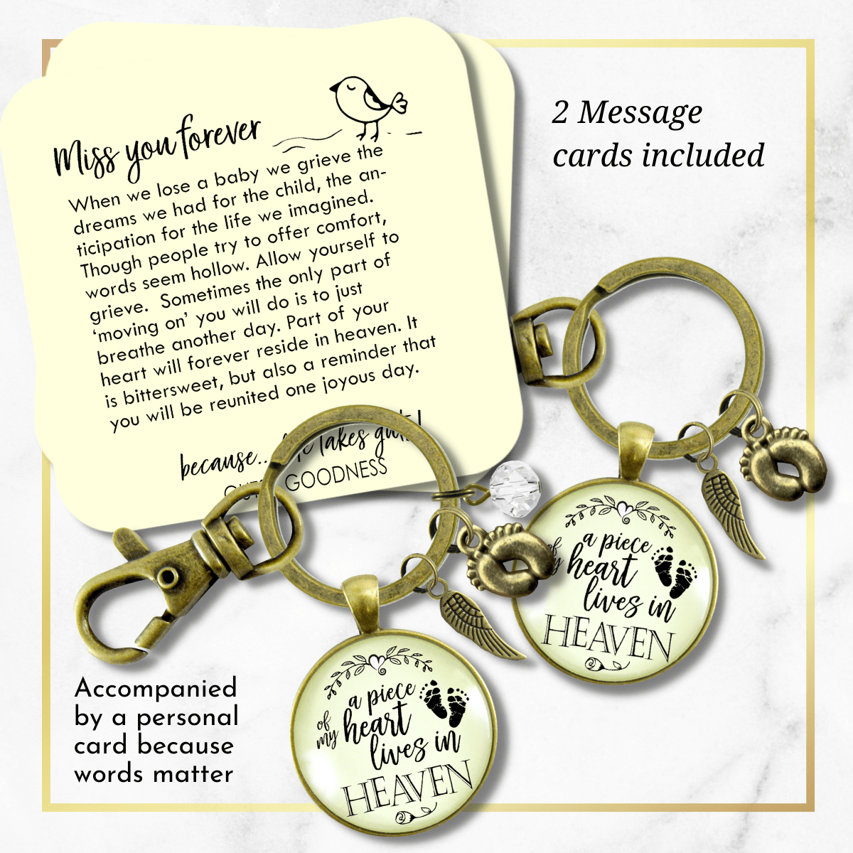 Baby Loss Memorial Set of 2 Keychains For Mom & Dad A Piece Of My Heart in Heaven Miscarriage - Gutsy Goodness