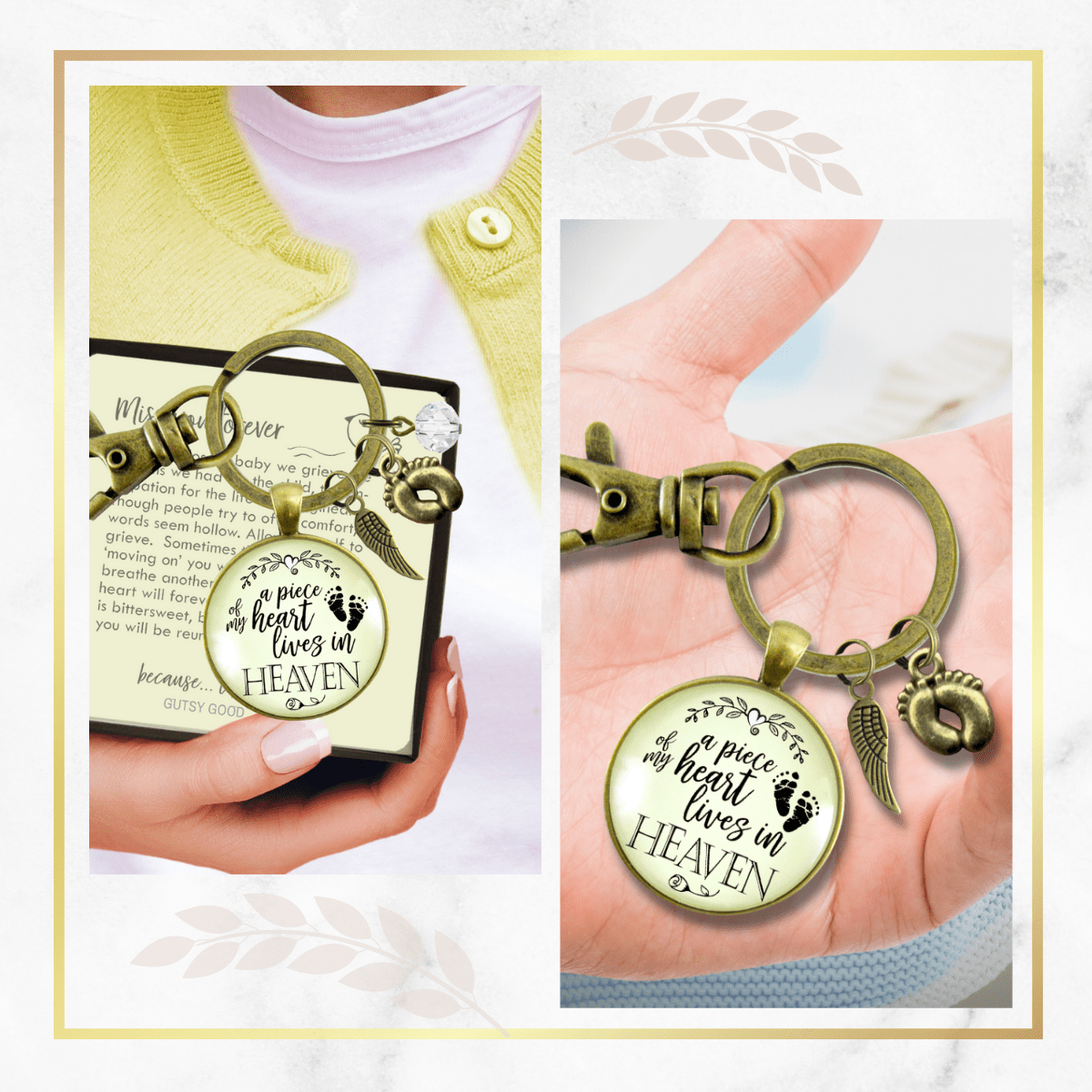 Baby Loss Memorial Set of 2 Keychains For Mom & Dad A Piece Of My Heart in Heaven Miscarriage - Gutsy Goodness