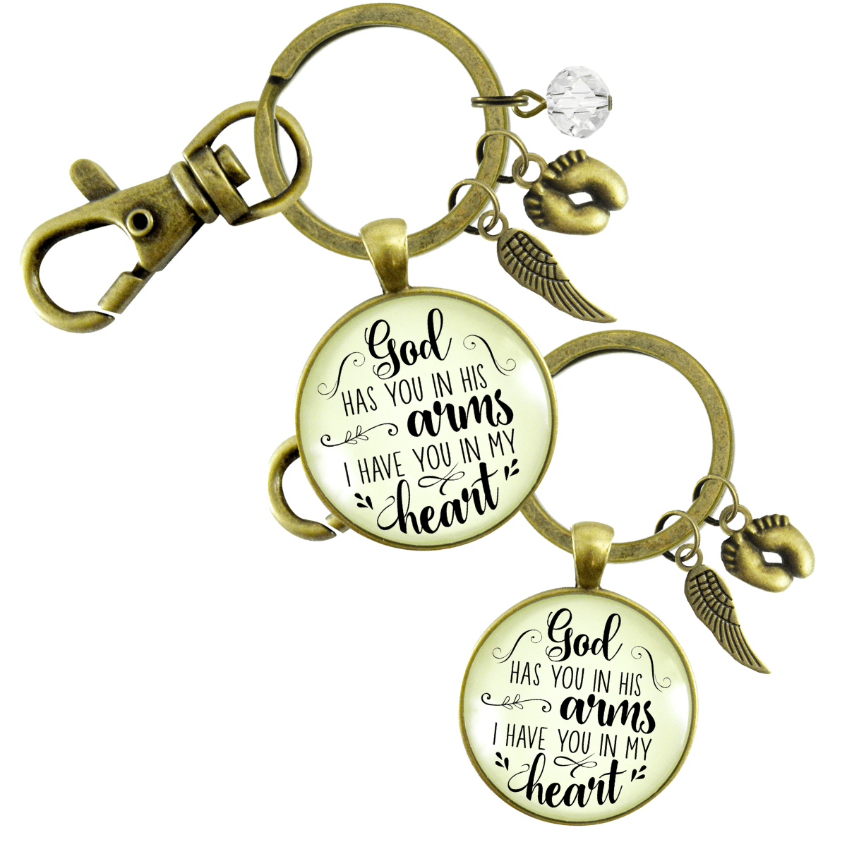 Baby Loss Memorial Set of 2 Keychains For Mom & Dad God Has You In His Arms Heaven Miscarriage - Gutsy Goodness