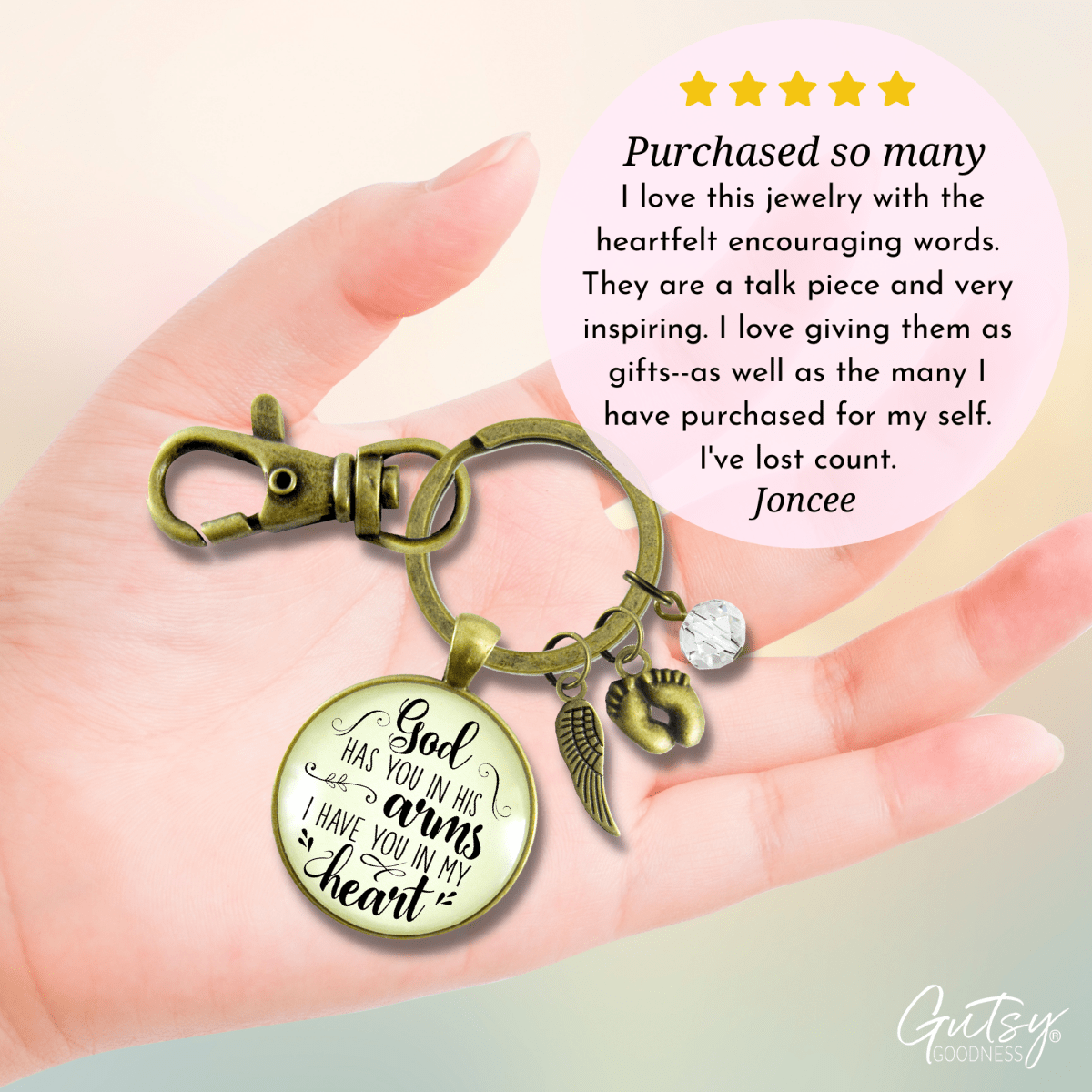 Baby Loss Memorial Set of 2 Keychains For Mom & Dad God Has You In His Arms Heaven Miscarriage - Gutsy Goodness